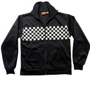 Vintage Ugly Shirt Checkerboard Track Jacket Mens Small Black White Zip Y2K
